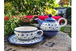 Teekanne 600  ml mit Tasse Untertasse übereinander- Bunzlauer Keramik 